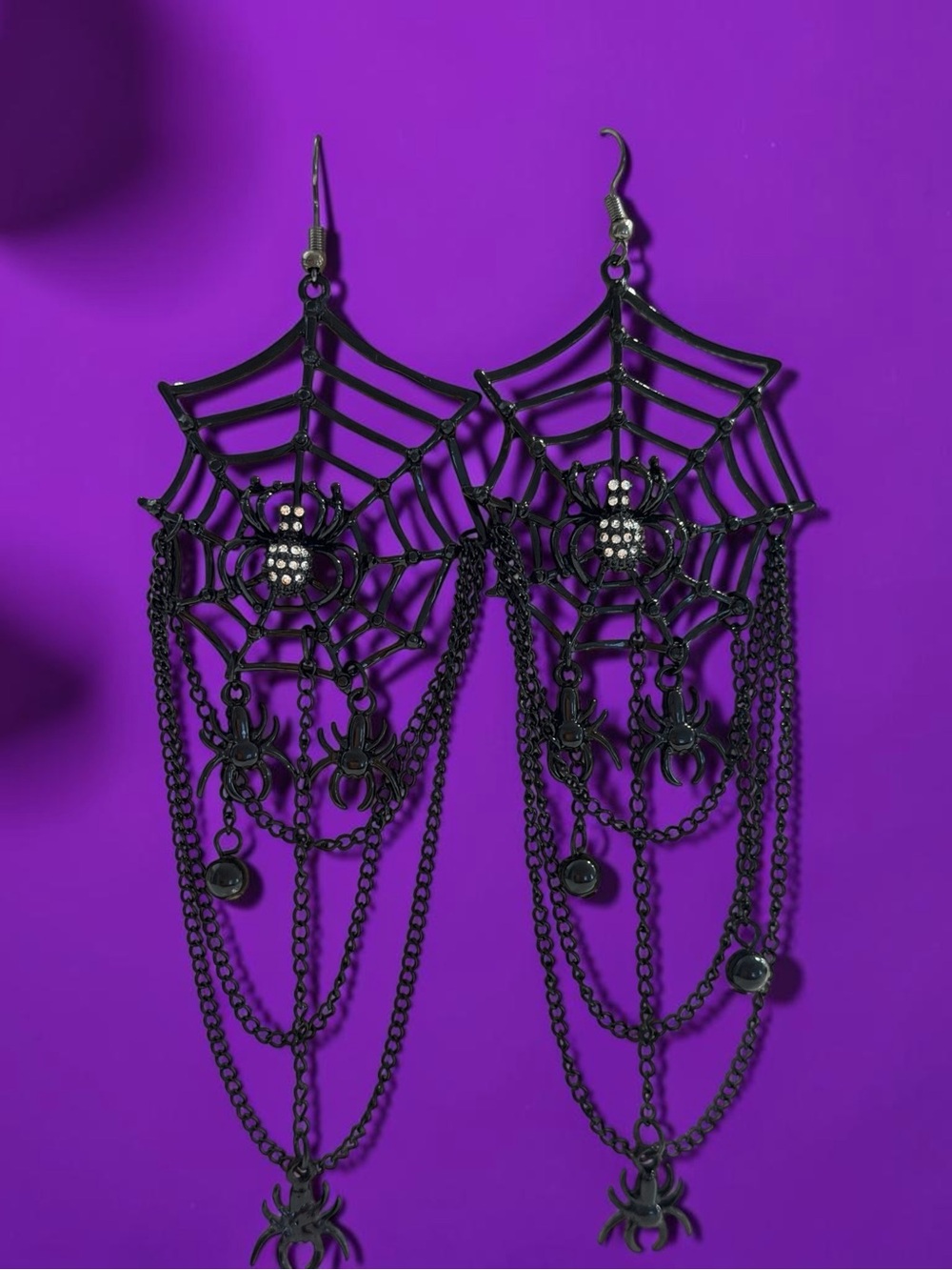 Black Spider Web Chandelier Earrings - Gothic Statement Jewelry